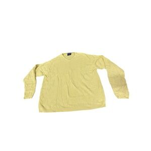 Vintage Men's‎ Pendleton V Neck Cable Knit Sweater Yellow in 100% Cotton Large